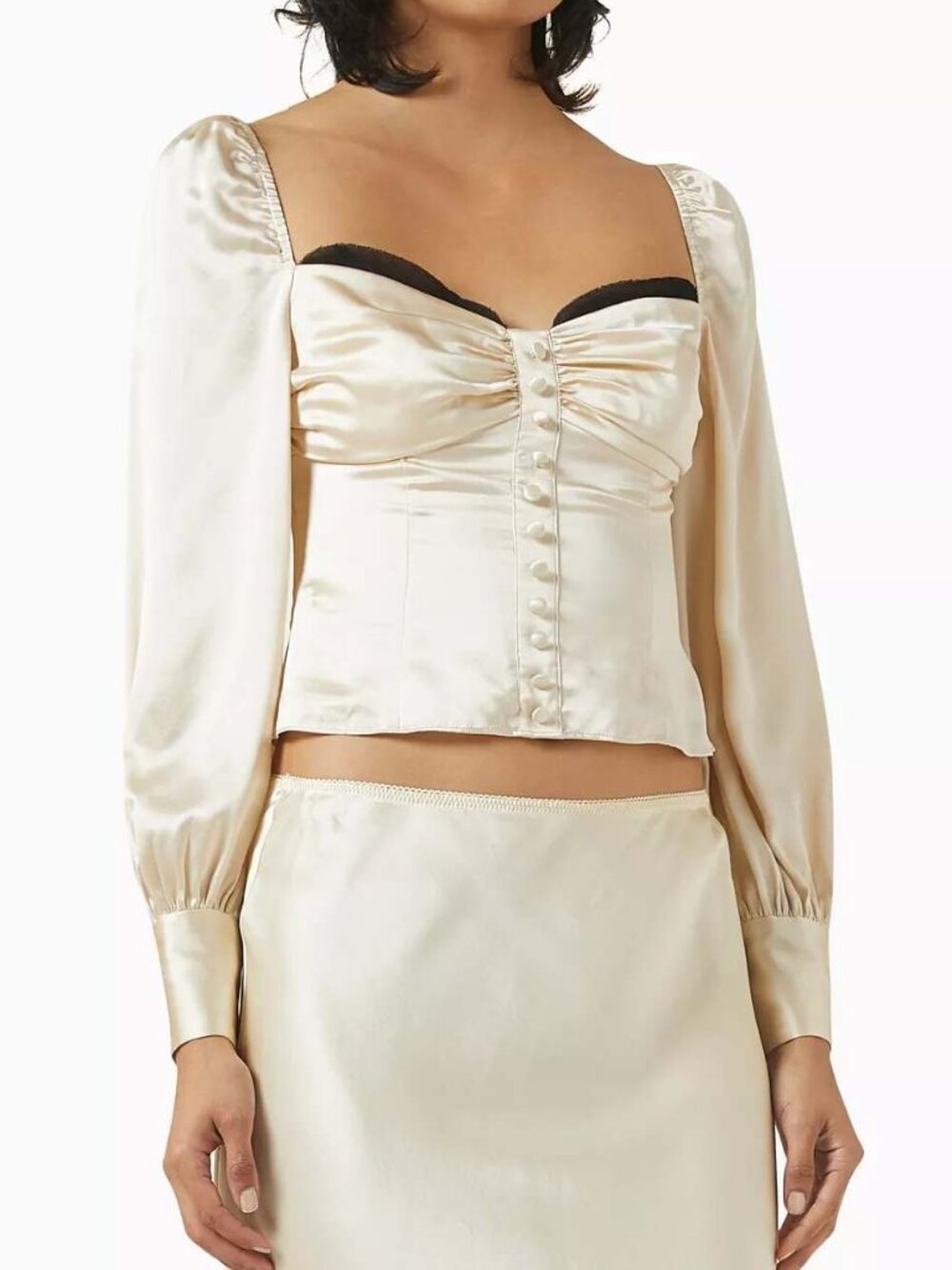 Reformation Chiara Silk Top Almond | Long Sleeve Button Front 6